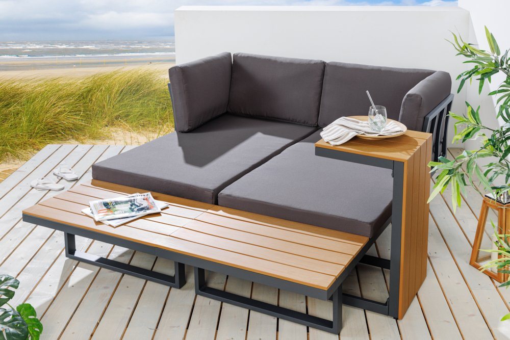 riess-ambiente Sitzgruppe IBIZA MODULAR LOUNGE 250cm champagner greige/natur - WPC, wetterfest, (Set, 3-tlg., 2x Sitzelement, Tisch, 2x Sitzkissen, 4x Rückenkis – Bild 5 von 5
