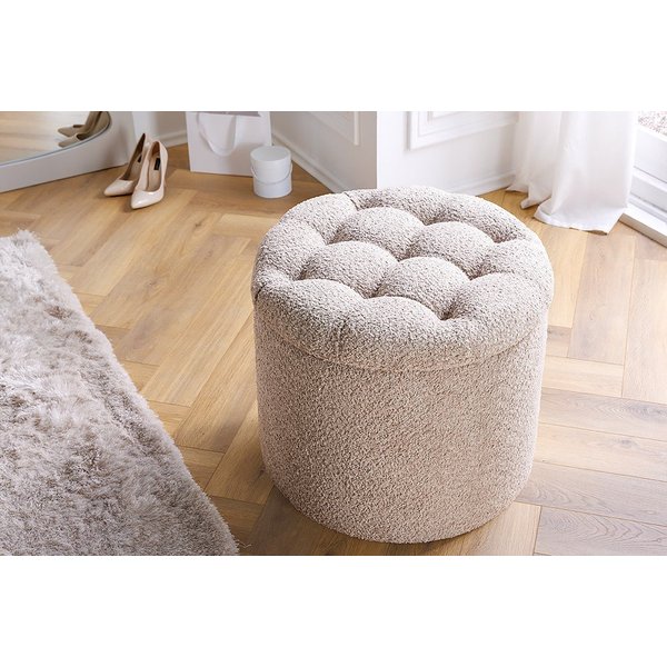 riess-ambiente Sitzhocker MODERN BAROCK 50cm champagner · Aufbewahrungskorb mit Bouclé-Bezug (Einzelartikel, 1 St), zylinderförmig · rund · abnehmbarer Deckel ·
