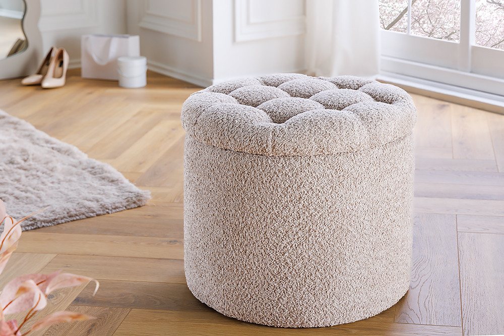 riess-ambiente Sitzhocker MODERN BAROCK 50cm champagner · Aufbewahrungskorb mit Bouclé-Bezug (Einzelartikel, 1 St), zylinderförmig · rund · abnehmbarer Deckel · – Bild 3 von 5
