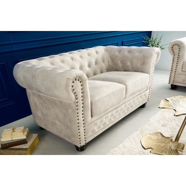 riess-ambiente Sofa CHESTERFIELD 150cm champagner / dunkelbraun, Einzelartikel 1 Teile, Wohnzimmer · Samt · 2-Sitzer · mit Armlehne · Federkern