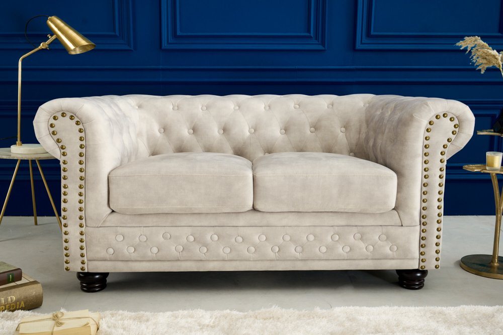 riess-ambiente Sofa CHESTERFIELD 150cm champagner / dunkelbraun, Einzelartikel 1 Teile, Wohnzimmer · Samt · 2-Sitzer · mit Armlehne · Federkern – Bild 2 von 5