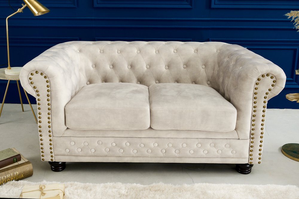 riess-ambiente Sofa CHESTERFIELD 150cm champagner / dunkelbraun, Einzelartikel 1 Teile, Wohnzimmer · Samt · 2-Sitzer · mit Armlehne · Federkern – Bild 3 von 5