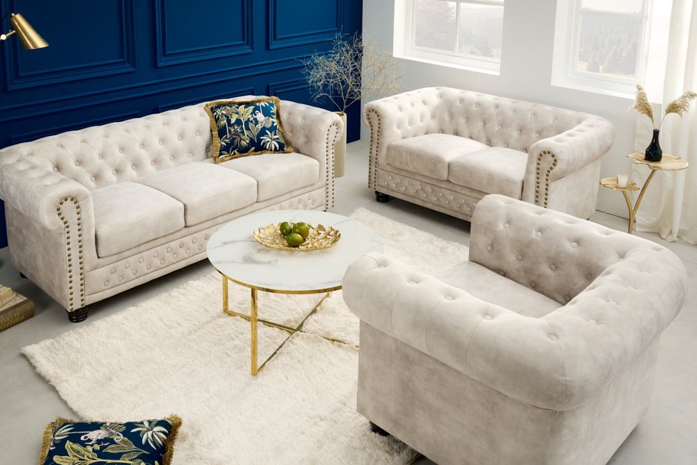 riess-ambiente Sofa CHESTERFIELD 150cm champagner / dunkelbraun, Einzelartikel 1 Teile, Wohnzimmer · Samt · 2-Sitzer · mit Armlehne · Federkern – Bild 4 von 5
