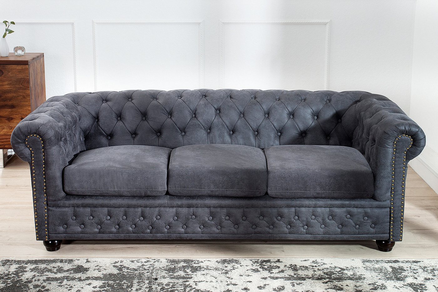 riess-ambiente Sofa CHESTERFIELD 200cm antik grau, Einzelartikel 1 Teile, Wohnzimmer · Microfaser · 3-Sitzer · Federkern – Bild 2 von 5
