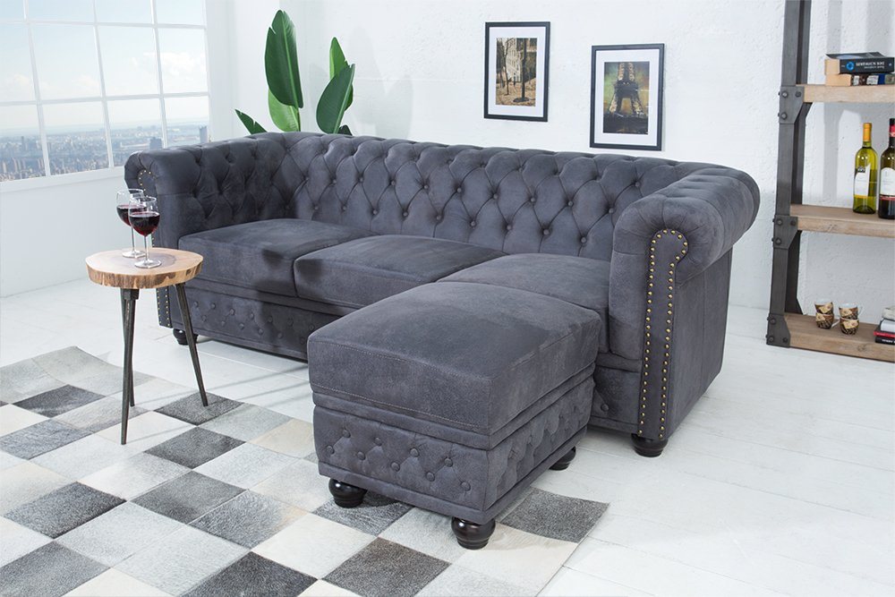 riess-ambiente Sofa CHESTERFIELD 200cm antik grau, Einzelartikel 1 Teile, Wohnzimmer · Microfaser · 3-Sitzer · Federkern – Bild 3 von 5
