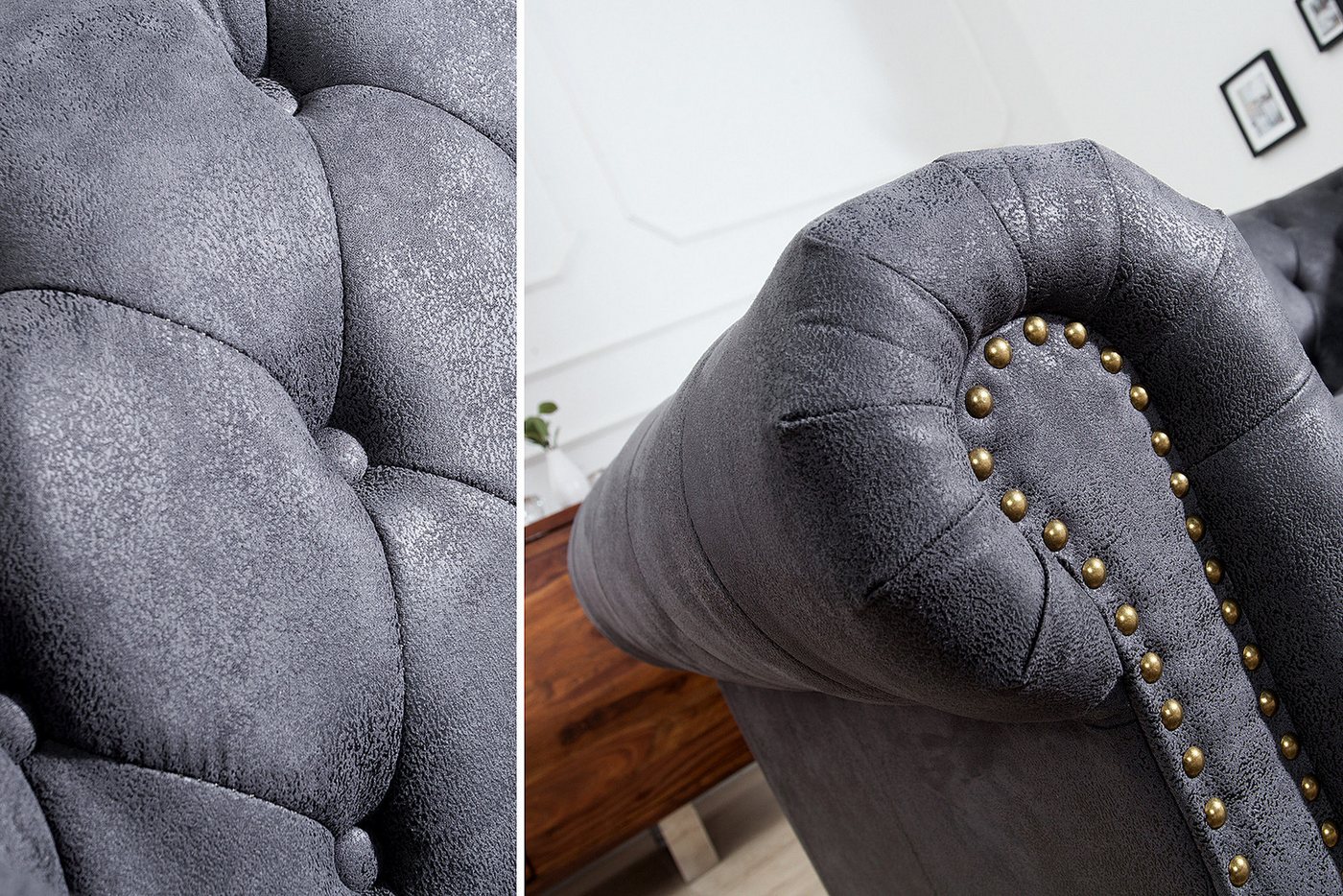 riess-ambiente Sofa CHESTERFIELD 200cm antik grau, Einzelartikel 1 Teile, Wohnzimmer · Microfaser · 3-Sitzer · Federkern – Bild 4 von 5