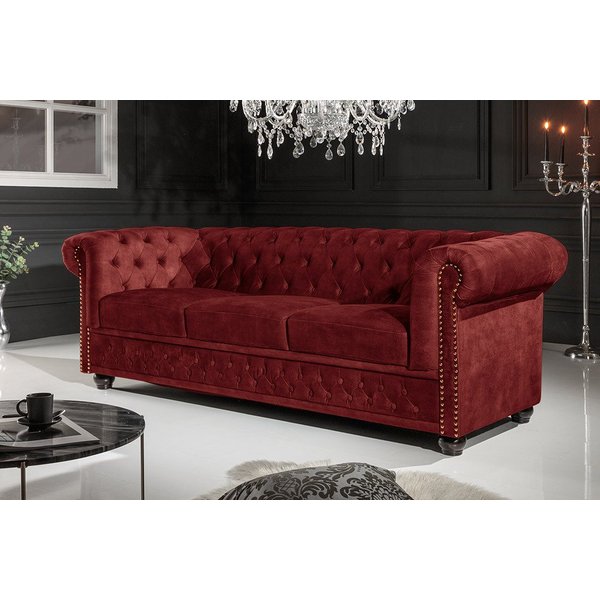 riess-ambiente Sofa CHESTERFIELD 205cm rot - Samt, Federkern-Polsterung, Rundum Bezug, Einzelartikel 1 Teile, 3-Sitzer Couch mit Knopfheftung & Goldnieten - ide