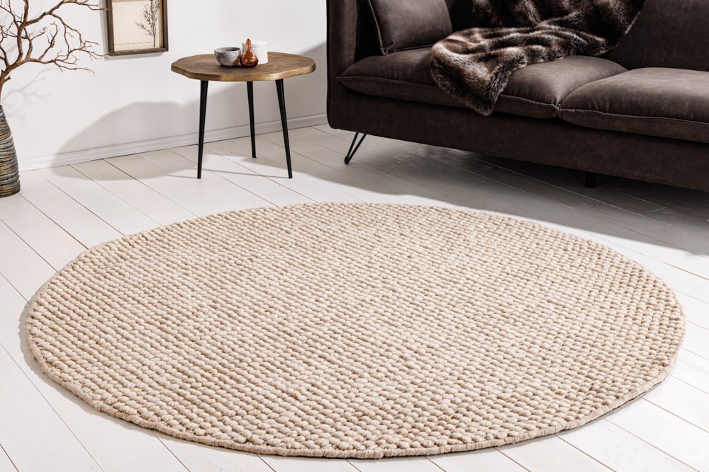 riess-ambiente Teppich WOOL 150cm beige, rund, Höhe: 15 mm, Wohnzimmer · Wolle · handgewebt · skandinavisch · Flur · Schlafzimmer – Bild 2 von 5