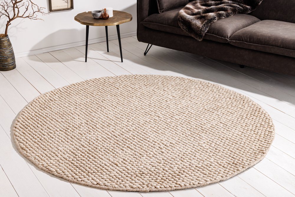 riess-ambiente Teppich WOOL 150cm beige, rund, Höhe: 15 mm, Wohnzimmer · Wolle · handgewebt · skandinavisch · Flur · Schlafzimmer – Bild 3 von 5