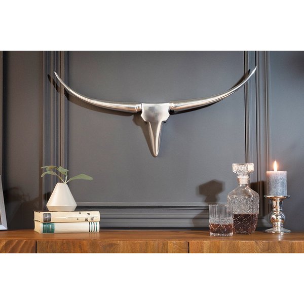 riess-ambiente Wanddekoobjekt BULL 75cm silber, Metall · Stierkopf · Modern Design · Wohnzimmer · Schlafzimmer