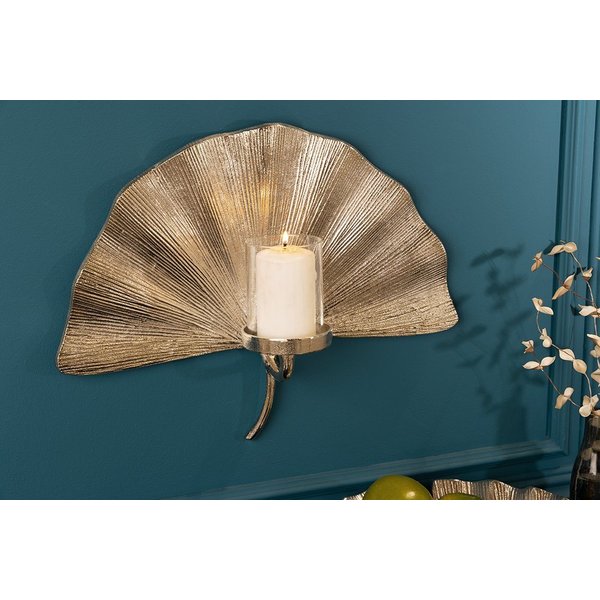 riess-ambiente Wandkerzenhalter GINKGO 44cm silber (Einzelartikel, 1 St), Wohnzimmer · Metall · Teelicht · Dekoration · handmade · Boho