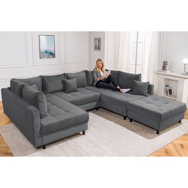 riess-ambiente Wohnlandschaft KENT 305cm anthrazit/schwarz - inkl. Hocker, U-Form, FSC-zertifiziert, Einzelartikel 1 Teile, Ecksofa · Wohnzimmer · mit Federkern