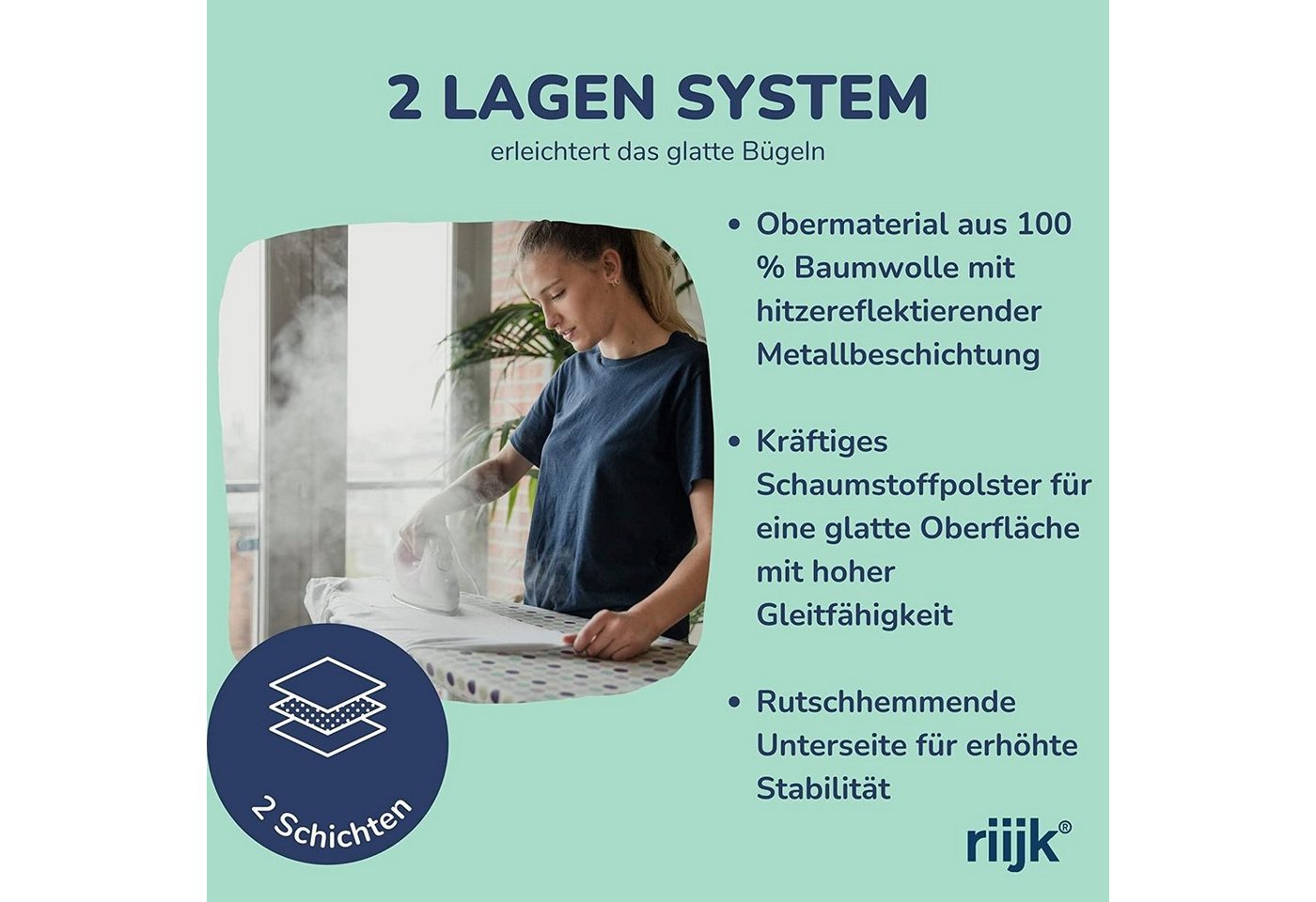 riijk Bügelbrettbezug Bügeltischbezug, Zubehör für universal passend bis 125cm Länge und 45cm Breite, Bezug Spanner Bügeltuch – Bild 3 von 5