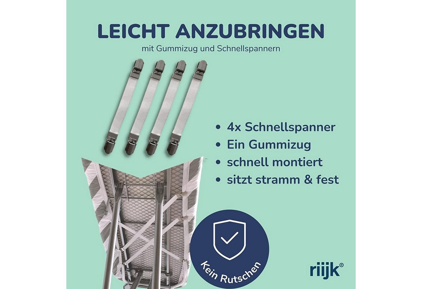 riijk Bügelbrettbezug Bügeltischbezug, Zubehör für universal passend bis 125cm Länge und 45cm Breite, Bezug Spanner Bügeltuch – Bild 5 von 5
