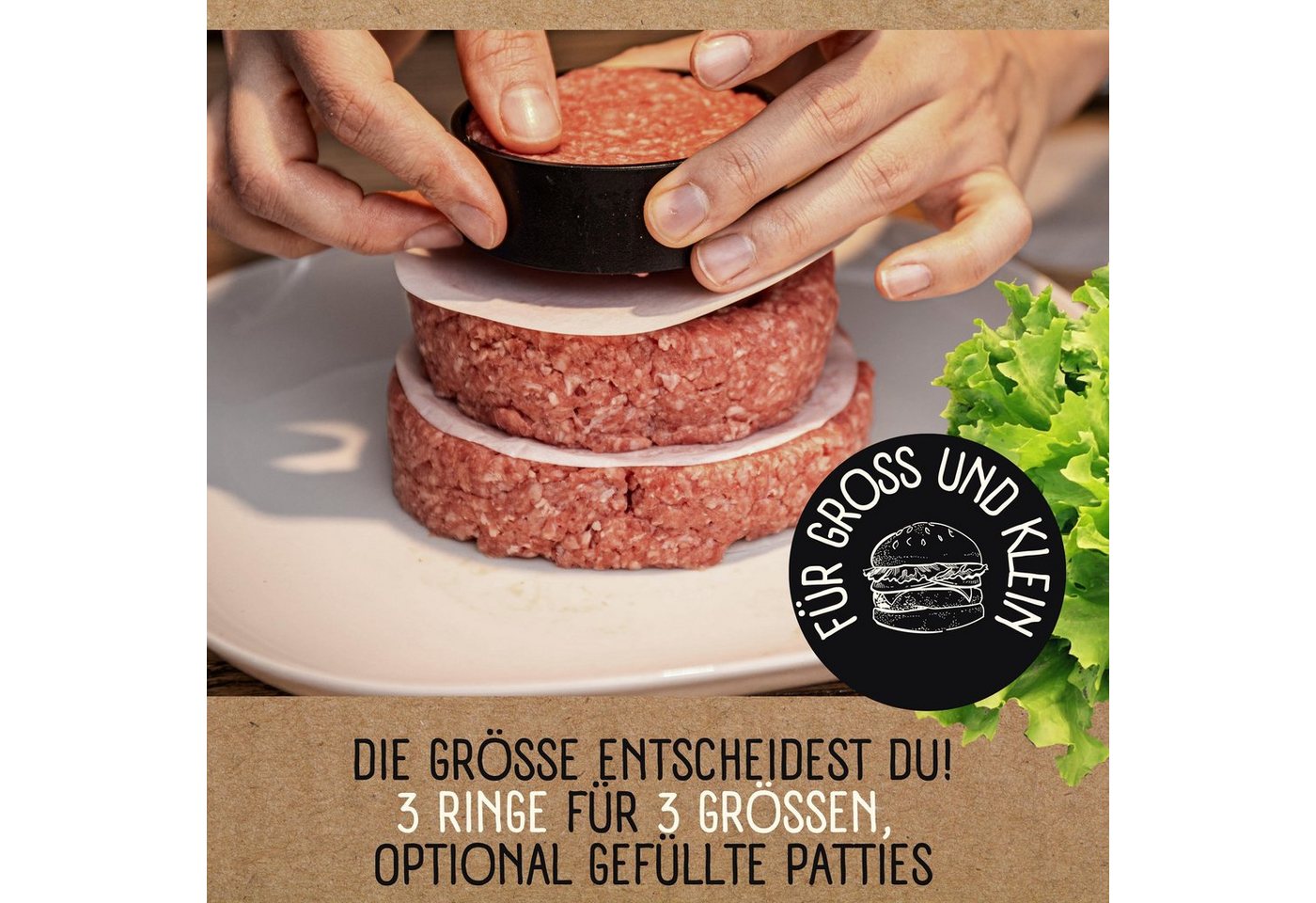 riijk Burgerpresse Hamburgerpresse, Kunststoff, Burgerpresse Set mit Pattie-Trenner und Rezepten – Bild 2 von 5