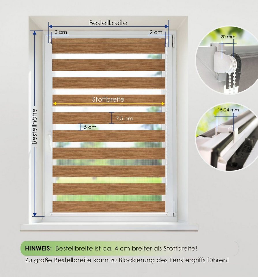 Doppelrollo Fensterrollo Duo-Rollo Klemmfix, Rikmani, Klemm- oder Schraubmontage, Moderne Optik, Klemm- oder Schraubmontage, Sicht- und Sonnenschutz – Bild 3 von 5