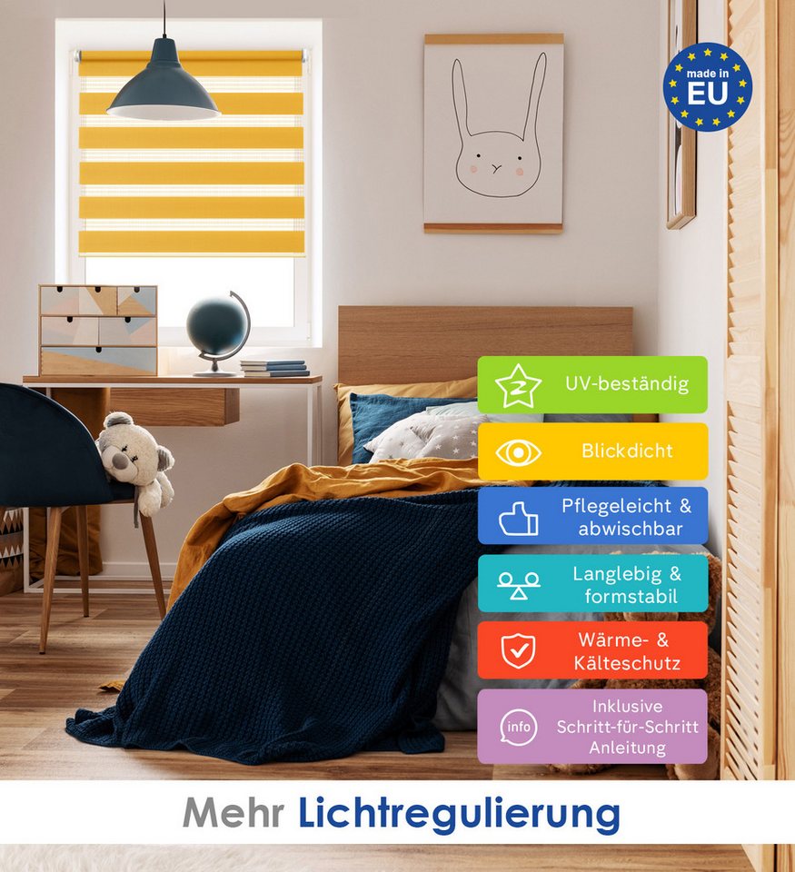 Doppelrollo Klemmfix, ohne Bohren, Sichtschutz, Rikmani, Klemm- oder Schraubmontage, Moderne Optik, Klemm- oder Schraubmontage, Sicht- und Sonnenschutz – Bild 2 von 5