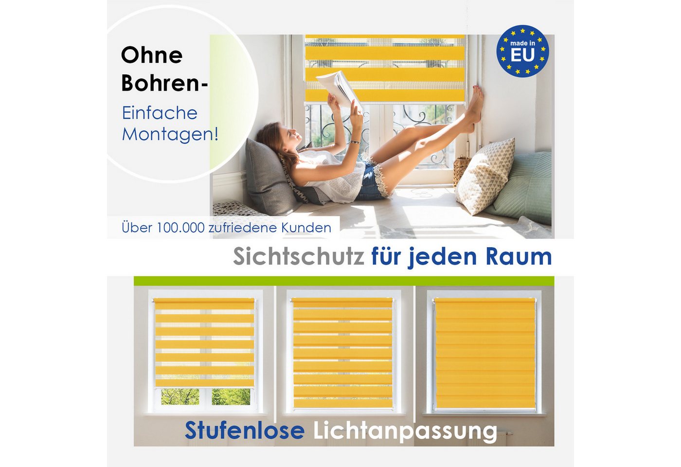 Doppelrollo Klemmfix, ohne Bohren, Sichtschutz, Rikmani, Klemm- oder Schraubmontage, Moderne Optik, Klemm- oder Schraubmontage, Sicht- und Sonnenschutz – Bild 3 von 5