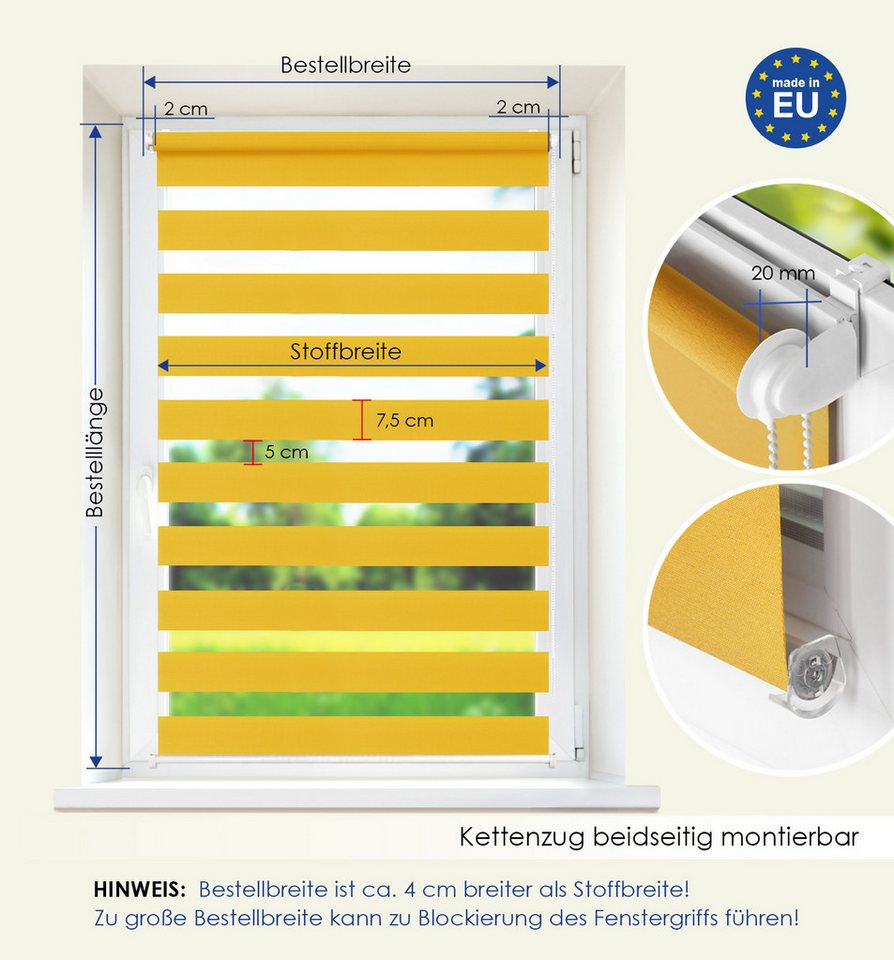 Doppelrollo Klemmfix, ohne Bohren, Sichtschutz, Rikmani, Klemm- oder Schraubmontage, Moderne Optik, Klemm- oder Schraubmontage, Sicht- und Sonnenschutz – Bild 5 von 5