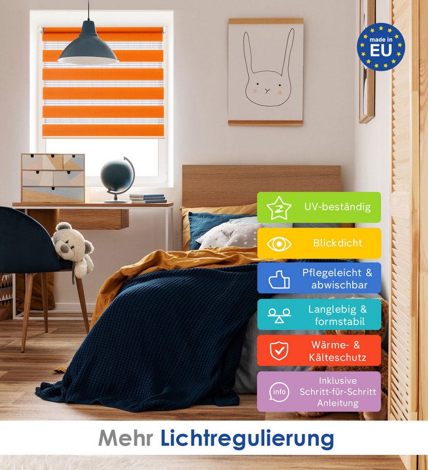 Doppelrollo Klemmfix, ohne Bohren, Sichtschutz, Rikmani, Klemm- oder Schraubmontage, Moderne Optik, Klemm- oder Schraubmontage, Sicht- und Sonnenschutz – Bild 2 von 5