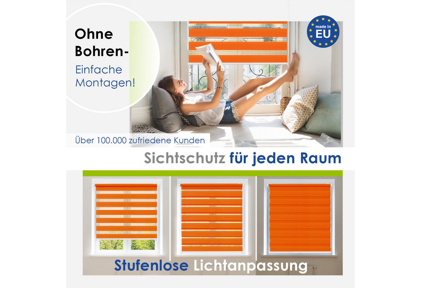 Doppelrollo Klemmfix, ohne Bohren, Sichtschutz, Rikmani, Klemm- oder Schraubmontage, Moderne Optik, Klemm- oder Schraubmontage, Sicht- und Sonnenschutz – Bild 3 von 5