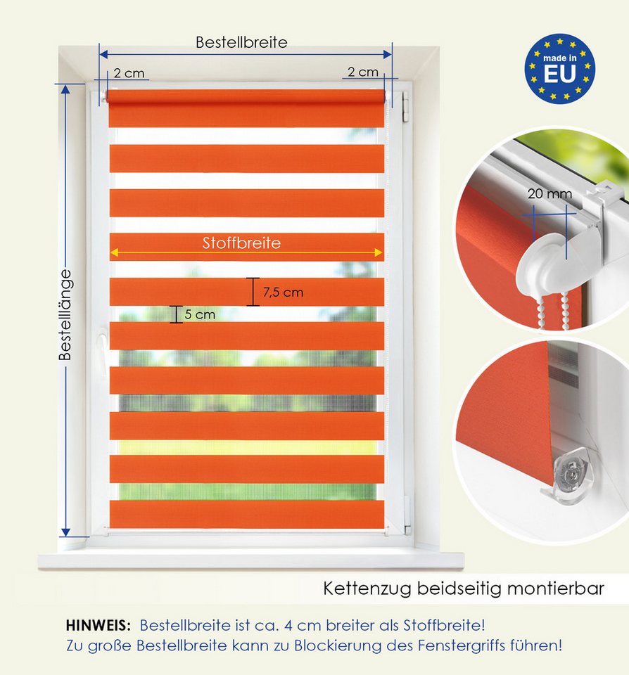 Doppelrollo Klemmfix, ohne Bohren, Sichtschutz, Rikmani, Klemm- oder Schraubmontage, Moderne Optik, Klemm- oder Schraubmontage, Sicht- und Sonnenschutz – Bild 5 von 5