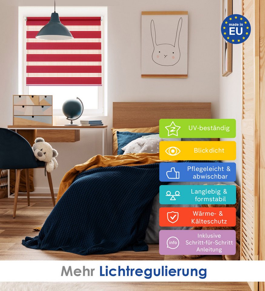 Doppelrollo Klemmfix, ohne Bohren, Sichtschutz, Rikmani, Klemm- oder Schraubmontage, Moderne Optik, Klemm- oder Schraubmontage, Sicht- und Sonnenschutz – Bild 2 von 5