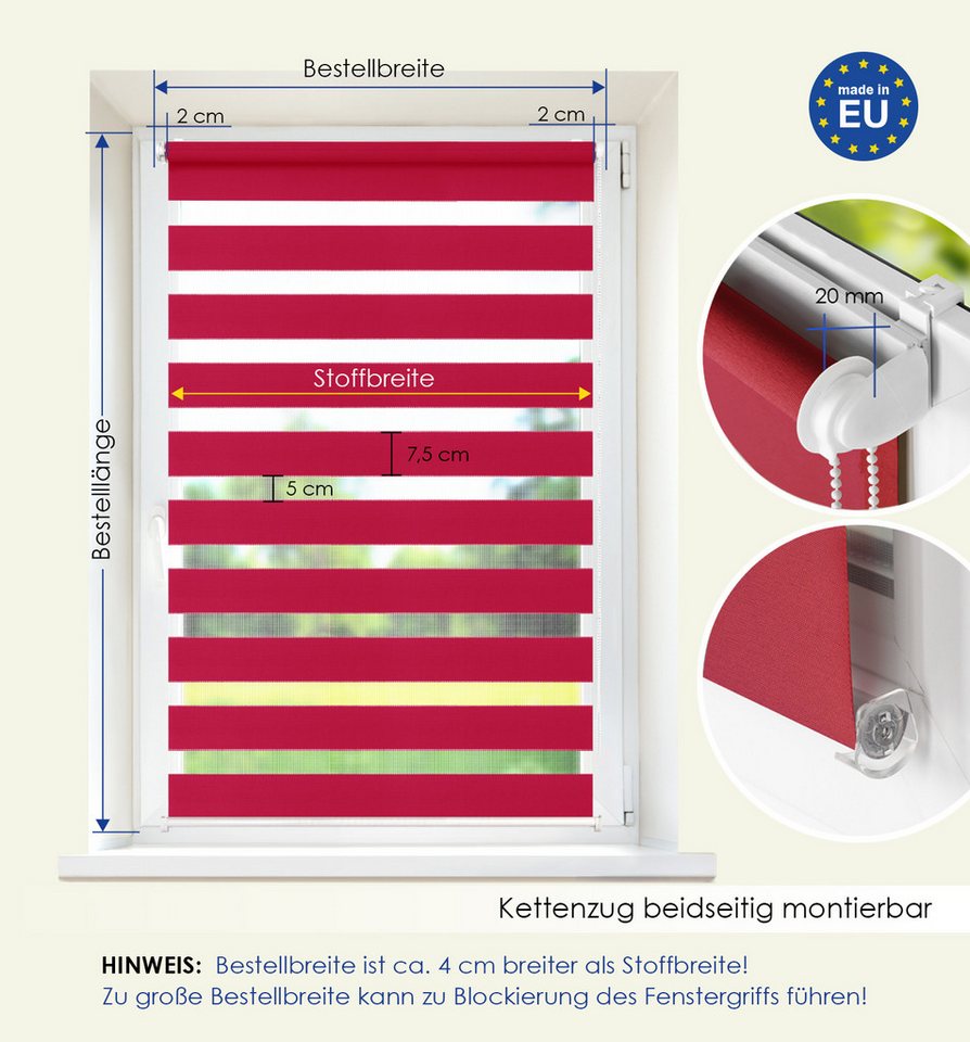 Doppelrollo Klemmfix, ohne Bohren, Sichtschutz, Rikmani, Klemm- oder Schraubmontage, Moderne Optik, Klemm- oder Schraubmontage, Sicht- und Sonnenschutz – Bild 5 von 5