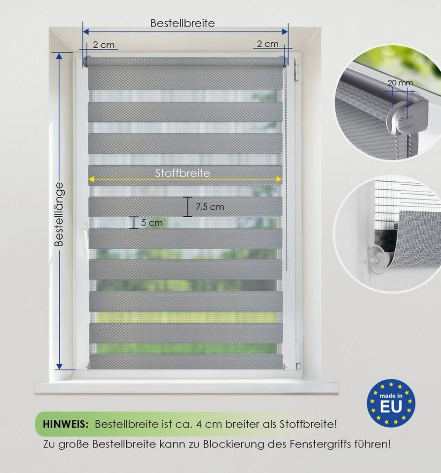 Doppelrollo Rollo RON, Rikmani, Klemm- oder Schraubmontage, Moderne Optik, Klemm- oder Schraubmontage, Sicht- und Sonnenschutz – Bild 2 von 5