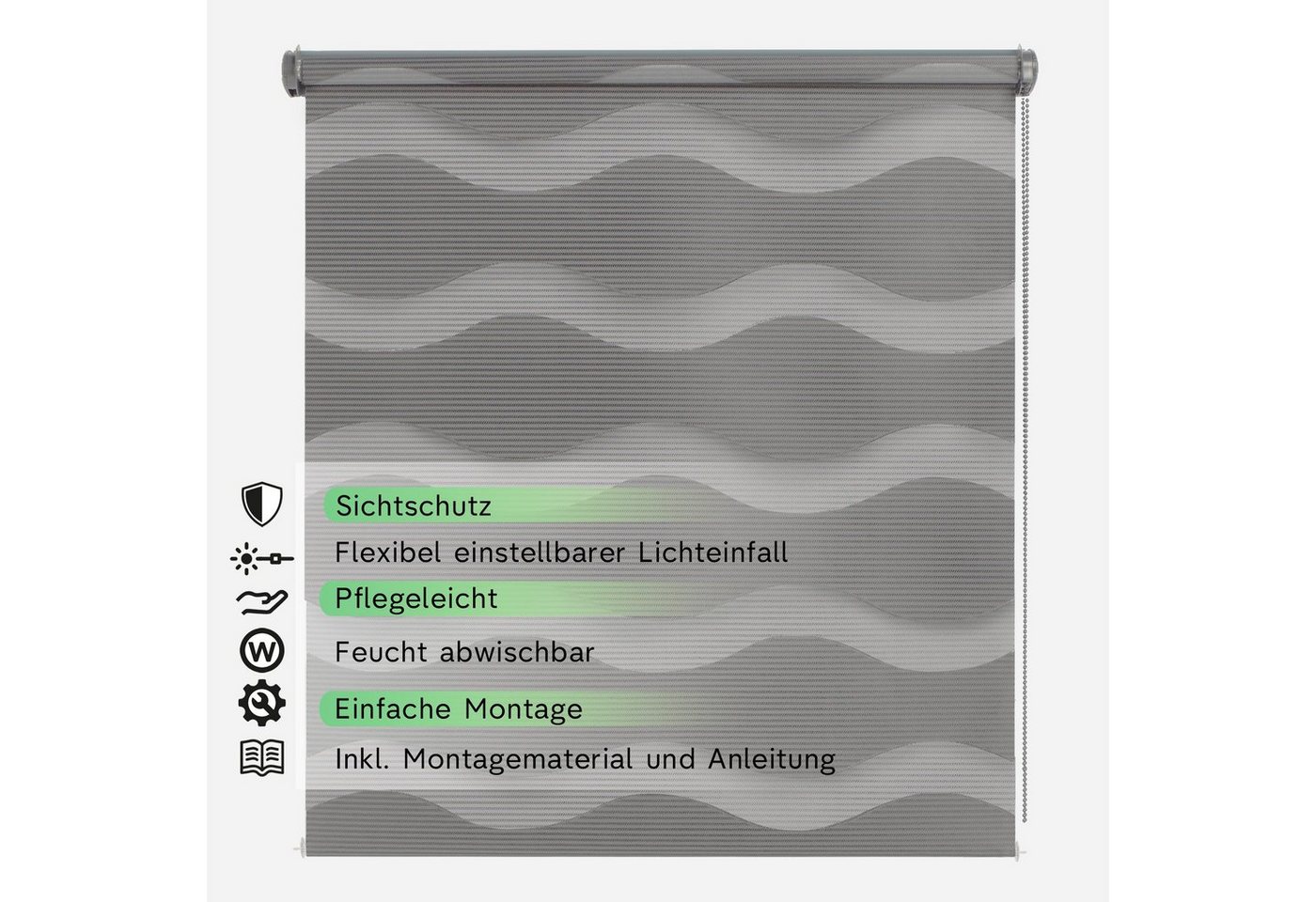 Doppelrollo Sichtschutz Fenster, moderne Rollos, Rikmani, Klemm- oder Schraubmontage, Moderne Optik, Klemm- oder Schraubmontage, Sicht- und Sonnenschutz – Bild 3 von 5