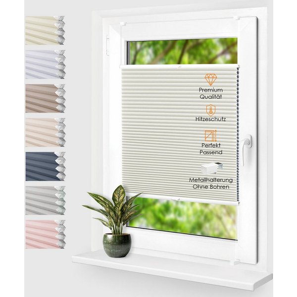 Rikmani Plissee Thermo Fensterplissee ohne Bohren, Naturweiß, 40x130, verdunkelnd, Klemmfix, Langlebige Premium-Qualität, Thermo Plissee
