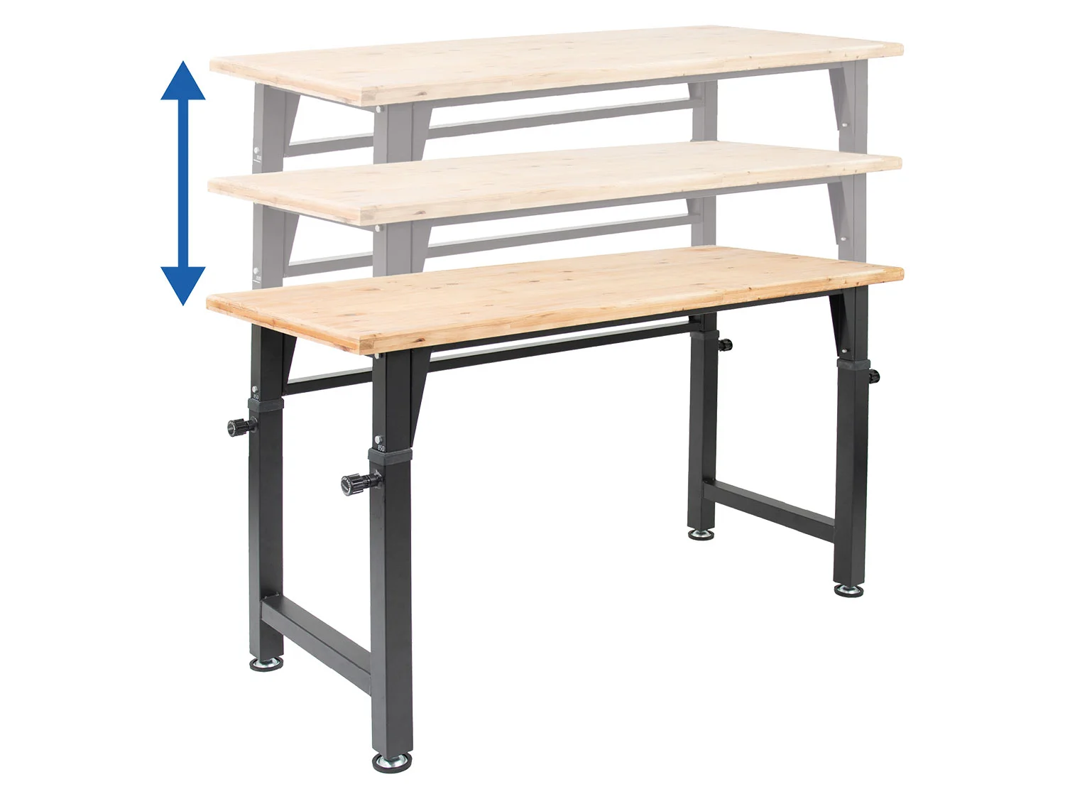 RIKTA Höhenverstellbare Werkbank, B 135 X T 60 X H 85 - 105cm, 200kg Belastung, FSC 100%, Fichte – Bild 3 von 4