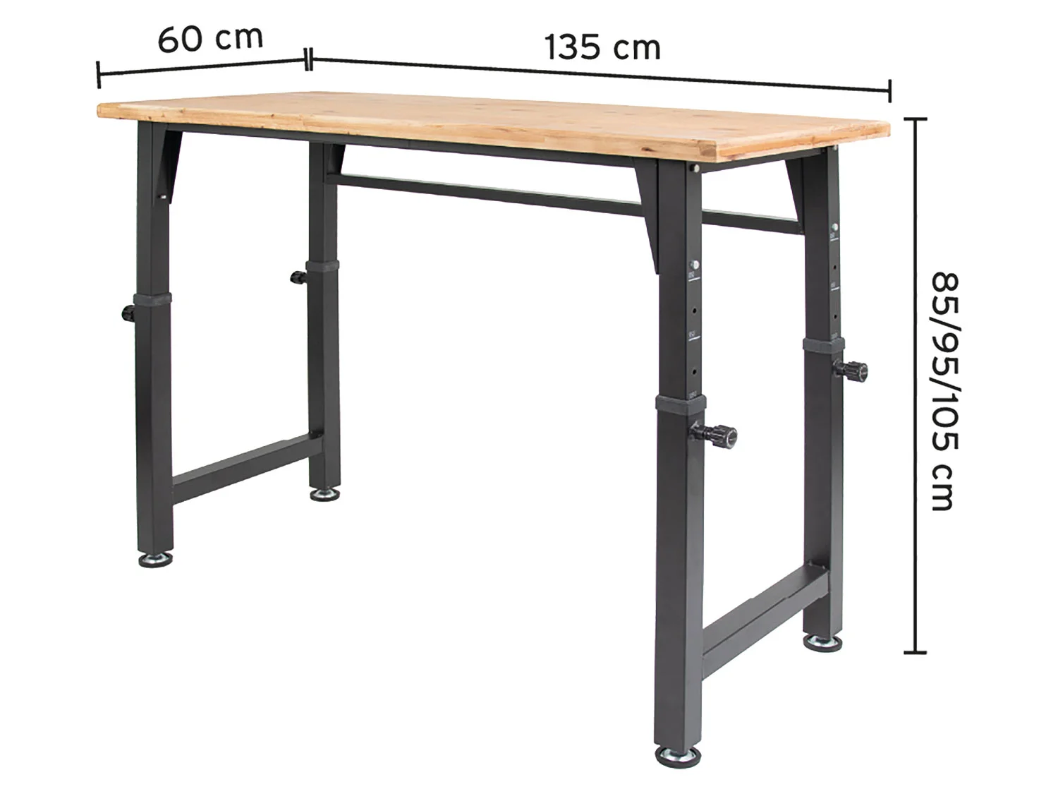 RIKTA Höhenverstellbare Werkbank, B 135 X T 60 X H 85 - 105cm, 200kg Belastung, FSC 100%, Fichte – Bild 4 von 4