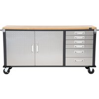 RIKTA ProLine Werkbank mit Rollen, L 195 X B 51 X H 95 cm, 320kg Belastung, FSC 100%, Buche