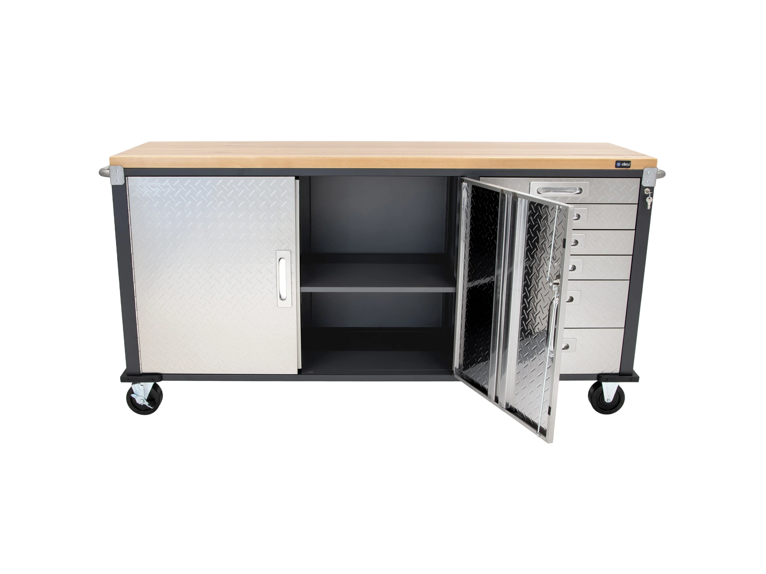 RIKTA ProLine Werkbank mit Rollen, L 195 X B 51 X H 95 cm, 320kg Belastung, FSC 100%, Buche – Bild 2 von 4