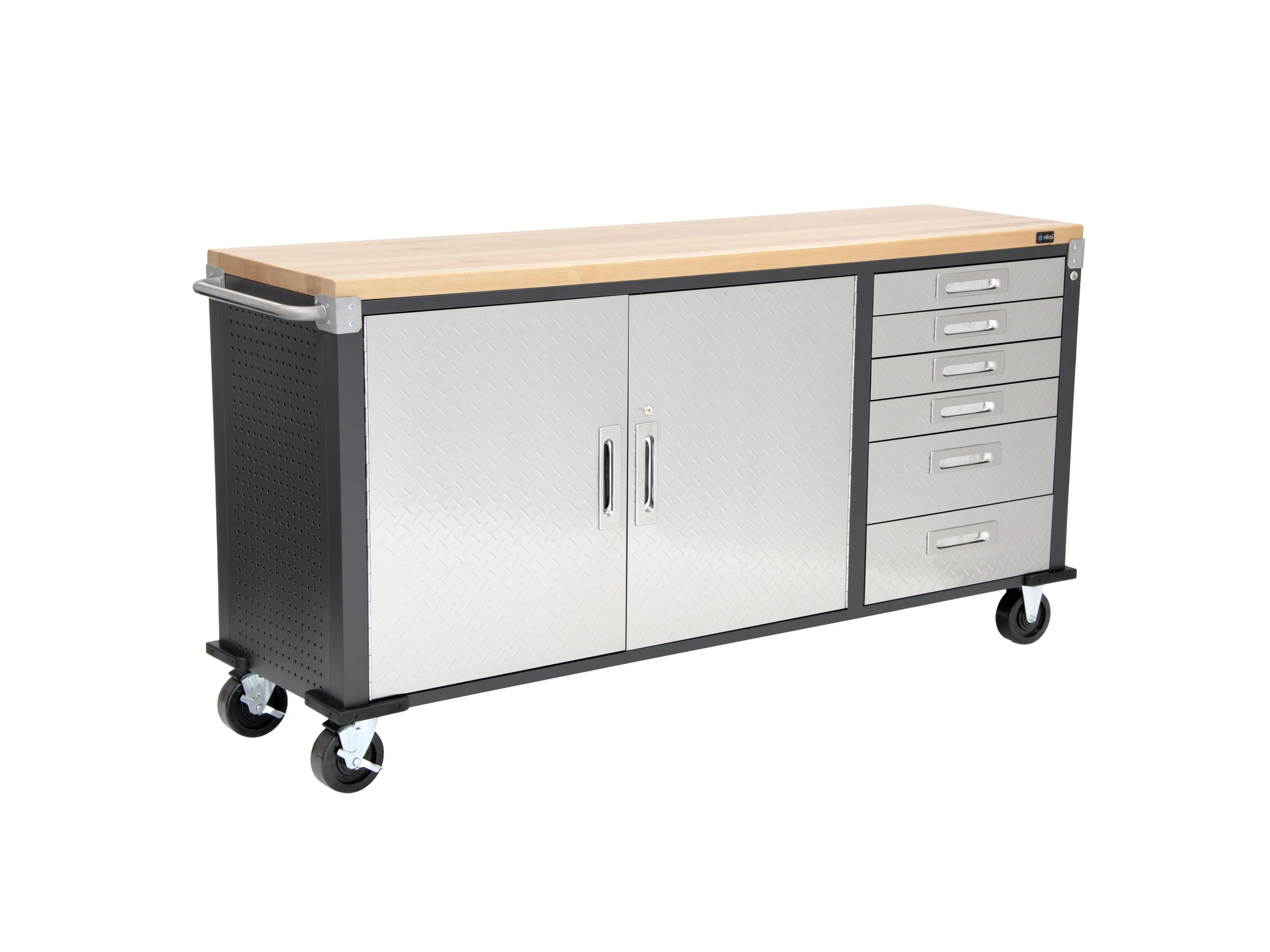 RIKTA ProLine Werkbank mit Rollen, L 195 X B 51 X H 95 cm, 320kg Belastung, FSC 100%, Buche – Bild 3 von 4