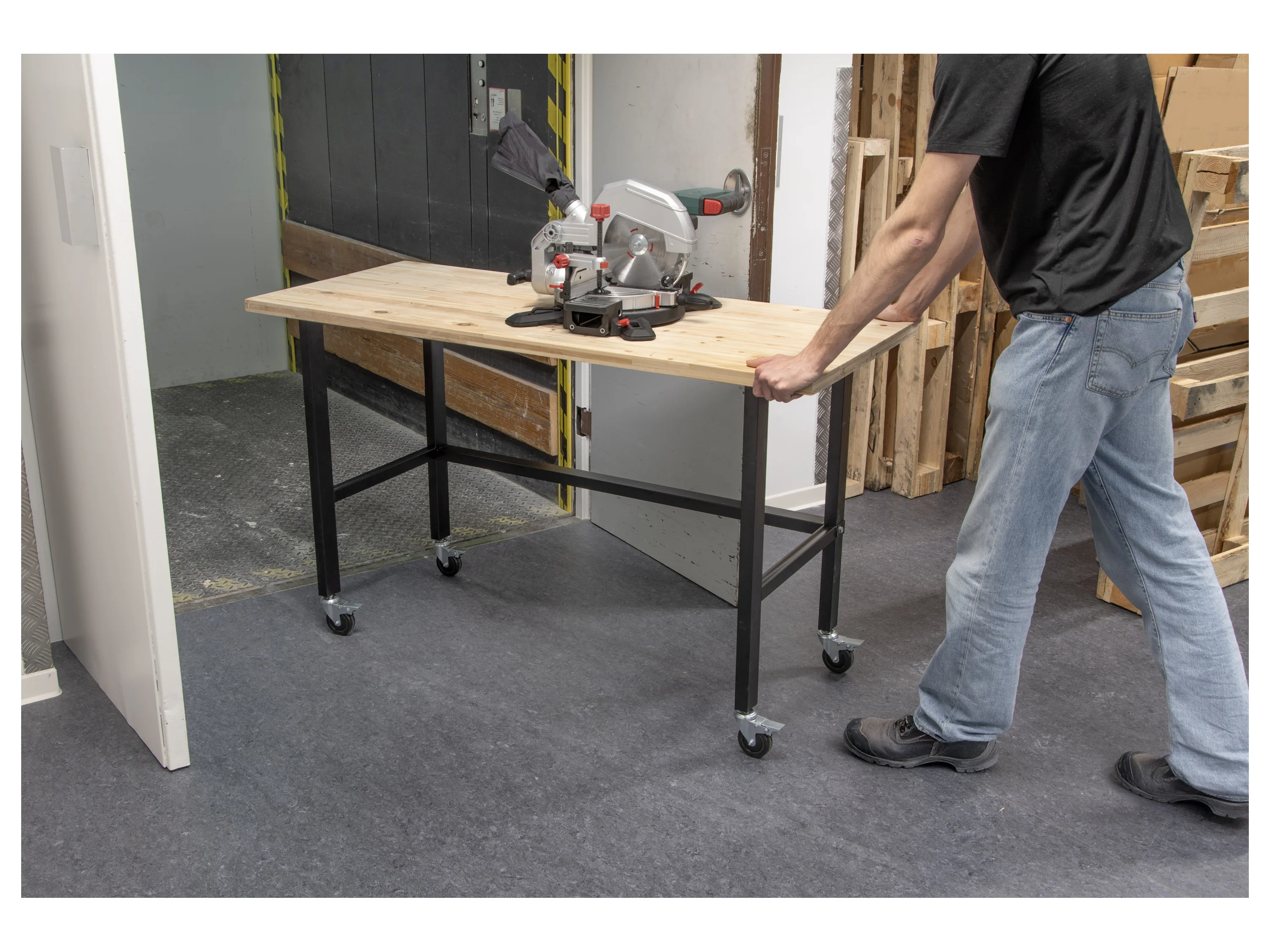RIKTA Werkbank mit Rollen, B 140 X T 60 X H 84cm, 200kg Belastung, Fichte – Bild 4 von 4