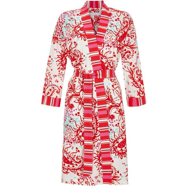 Ringella Kimono Modischer Damen Morgenmantel, 100cm, Baumwollmischung, Kimonokragen, Gürtel, Modisches Design