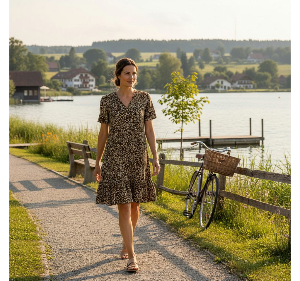 Ringella Sommerkleid aus feiner, leichter Webware mit V-Ausschnitt und Volantsaum Viskose/Elasthan-Mischung – Bild 2 von 5