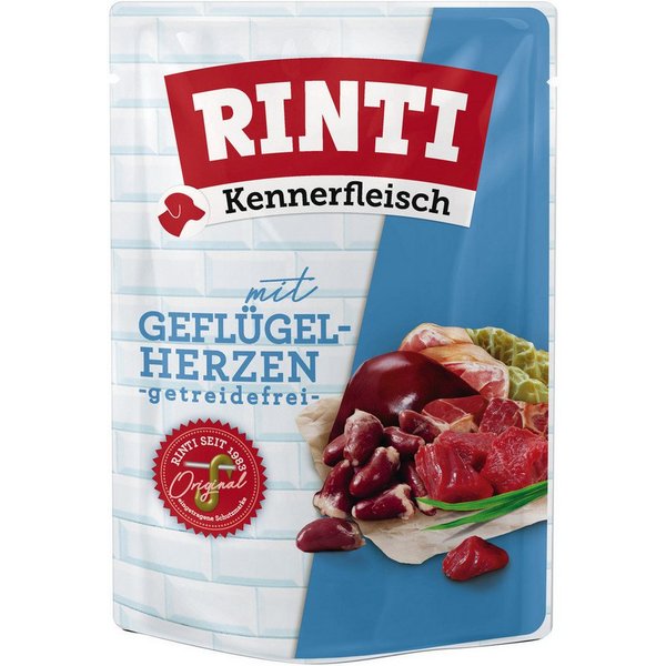 Rinti Kennerfleisch Geflügelherzen 400 g - 10 Stück, Nassfutter für: Hund
