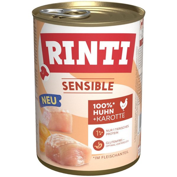 Rinti Sensible mit Huhn + Karotte 400 g - 12 Stück, Nassfutter für: Hund