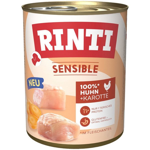 Rinti Sensible mit Huhn + Karotte 800 g - 6 Stück, Nassfutter für: Hund