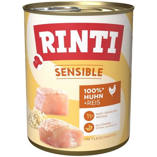 Rinti Sensible mit Huhn + Reis 800 g - 6 Stück, Nassfutter für: Hund
