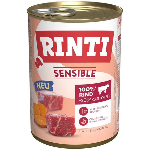 Rinti Sensible mit Rind + Süßkartoffel 400 g - 6 Stück, Nassfutter für: Hund