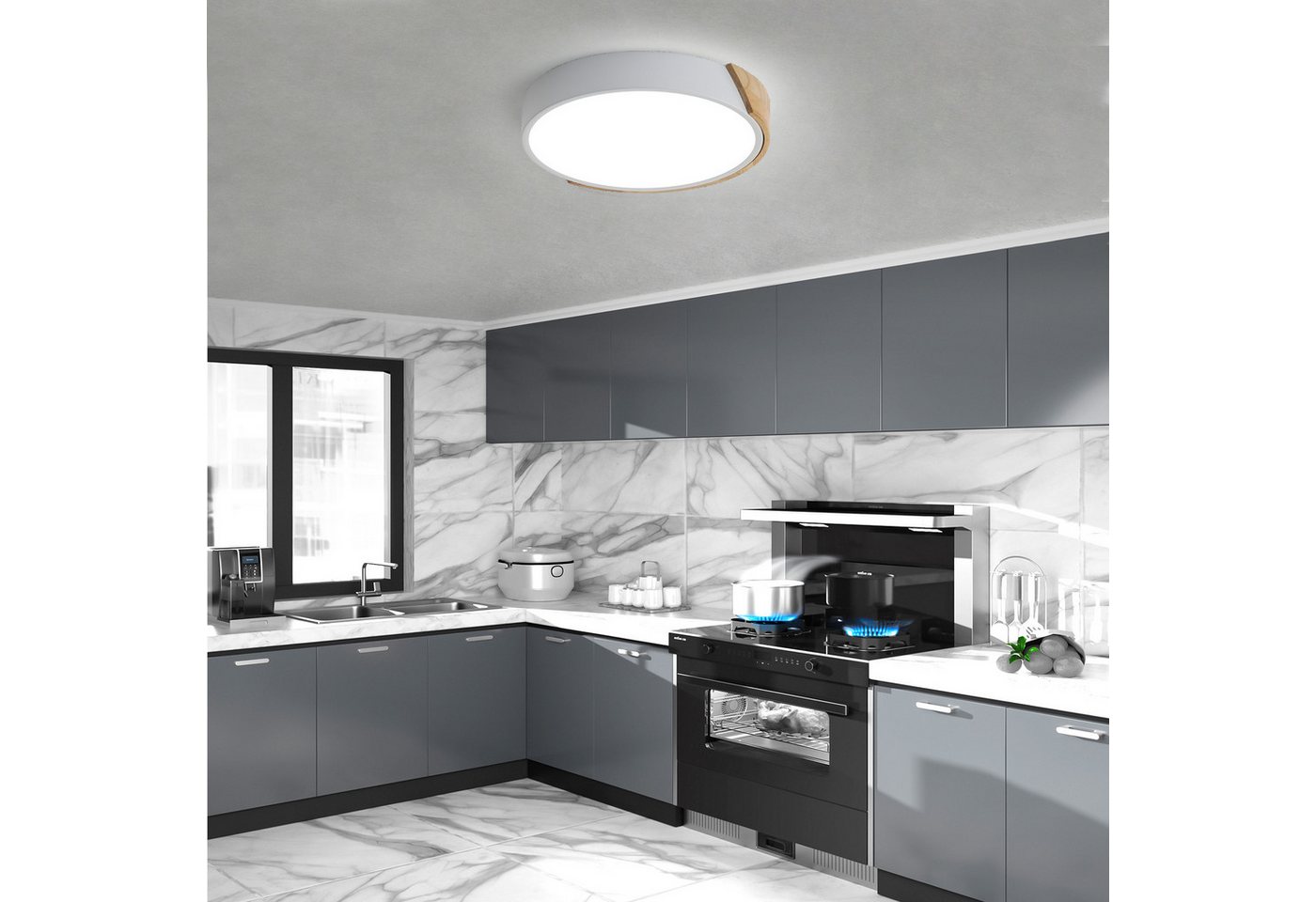 Riserva Deckenleuchte LED Deckenleuchte 24W rund, 30 cm, Holzoptik, 6500K – Bild 3 von 4