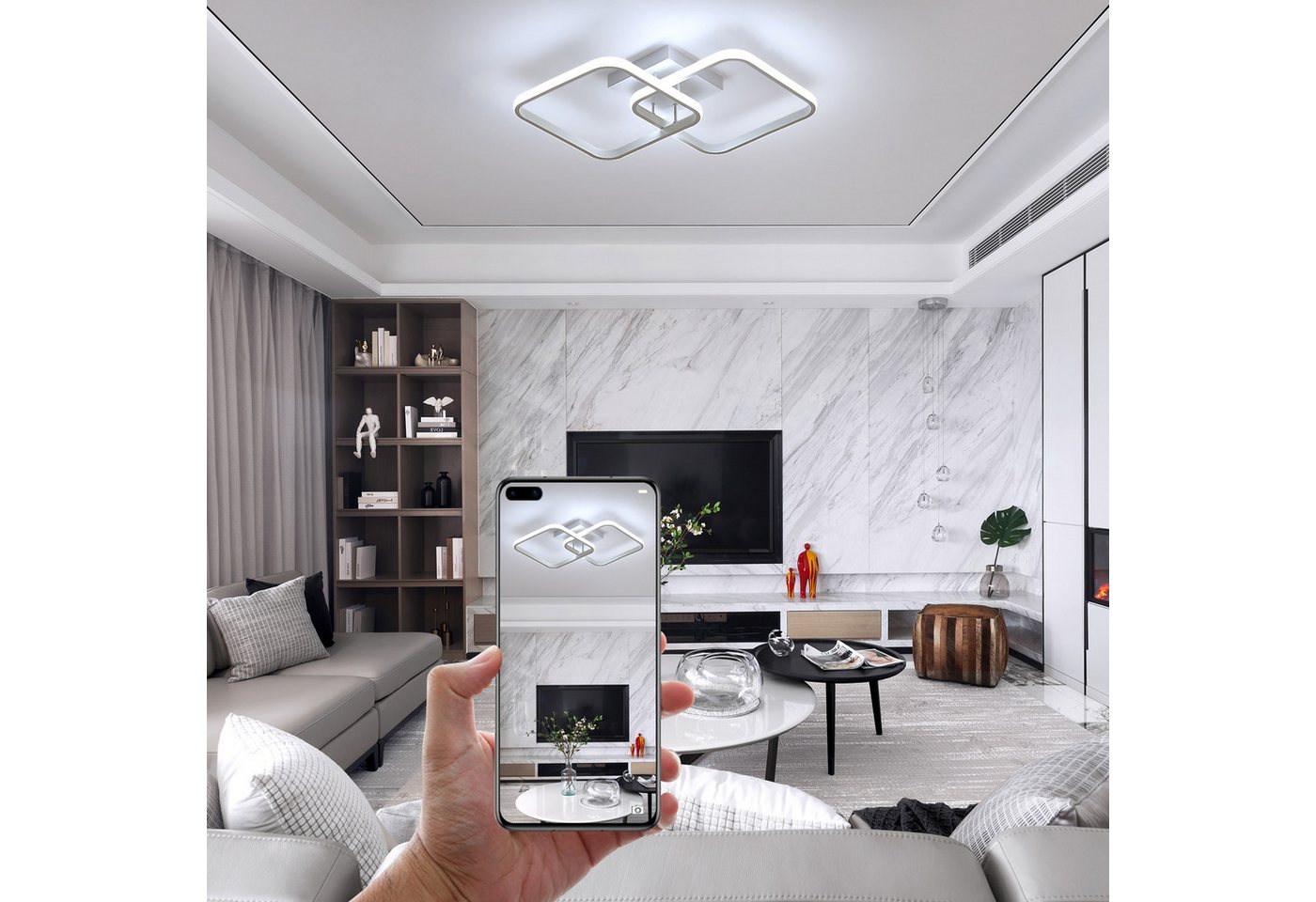 Riserva Deckenleuchte LED Deckenleuchte dimmbar 50W Fernbedienung Wohnzimmer Weiß, LED wechselbar – Bild 5 von 5