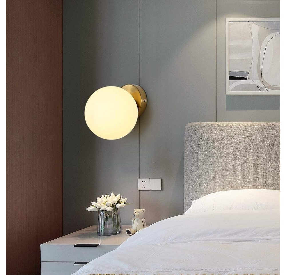 Riserva Deckenleuchten Glaskugel Wandleuchte Innen E27 Gold, Wandlampe für Flur – Bild 2 von 5