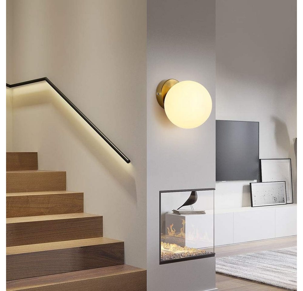 Riserva Deckenleuchten Glaskugel Wandleuchte Innen E27 Gold, Wandlampe für Flur – Bild 3 von 5