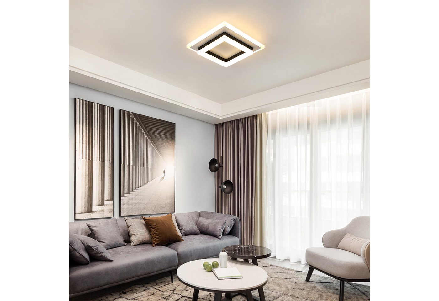 Riserva Deckenleuchten Moderne Quadrat LED Deckenleuchte Schwarz Weiß 24W Warmweiß 3000K – Bild 2 von 5