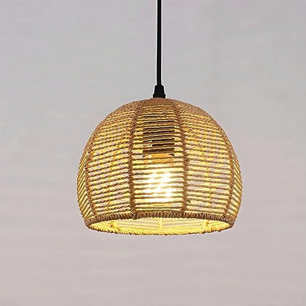 Riserva Hängeleuchte Rattan Pendelleuchte Boho Flechtwerk 20cm Schwarz E27 Hängelampe